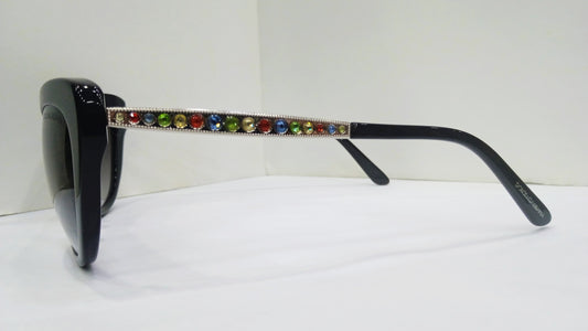 Dolce & Gabbana Cat-Eye Sunglasses – Black Frame with Multicolor Rhinestone Arms