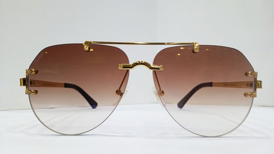 Luxury Cartier-Inspired Rimless Sunglasses – Gold Frame & Gradient Brown Lens