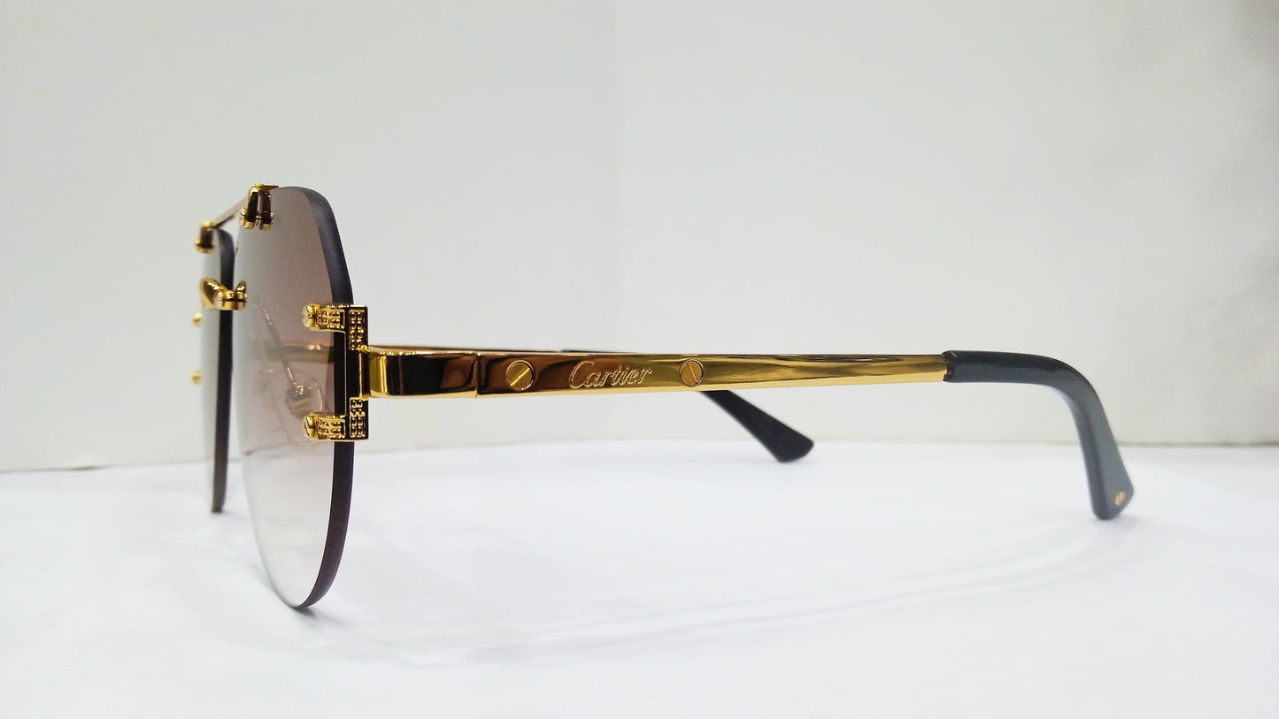 Luxury Cartier-Inspired Rimless Sunglasses – Gold Frame & Gradient Brown Lens