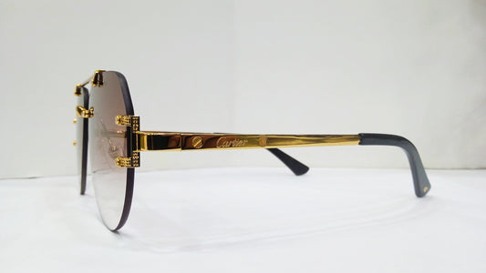 Luxury Cartier-Inspired Rimless Sunglasses – Gold Frame & Gradient Brown Lens